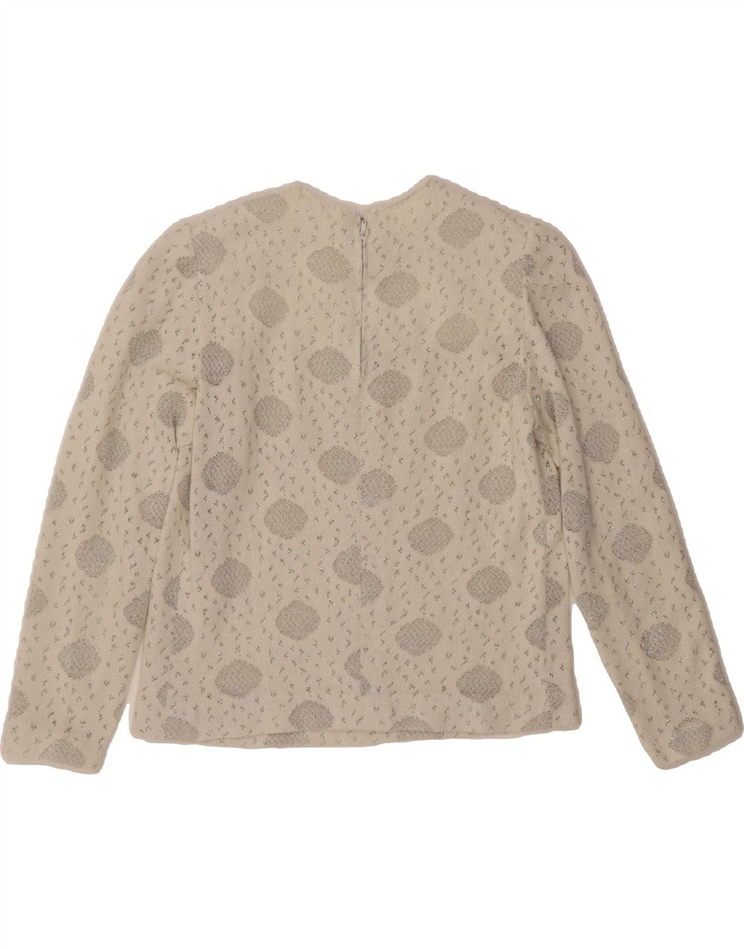 VINTAGE Womens Crew Neck Jumper Sweater UK 12 Medium Off White Spotted Vintage Vintage and Second-Hand Vintage from Messina Hembry 