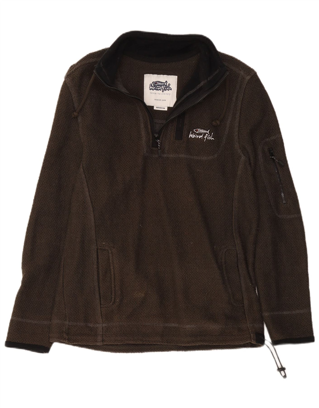 Weird Fish Herre Zip Neck Sweatshirt Jumper Medium Khaki Bomuld