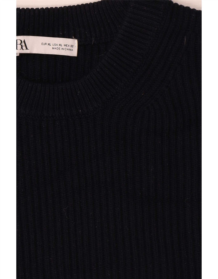Zara Dame Oversized Crew Neck Jumper Sweater UK 18 XL Navy Blue Polyester