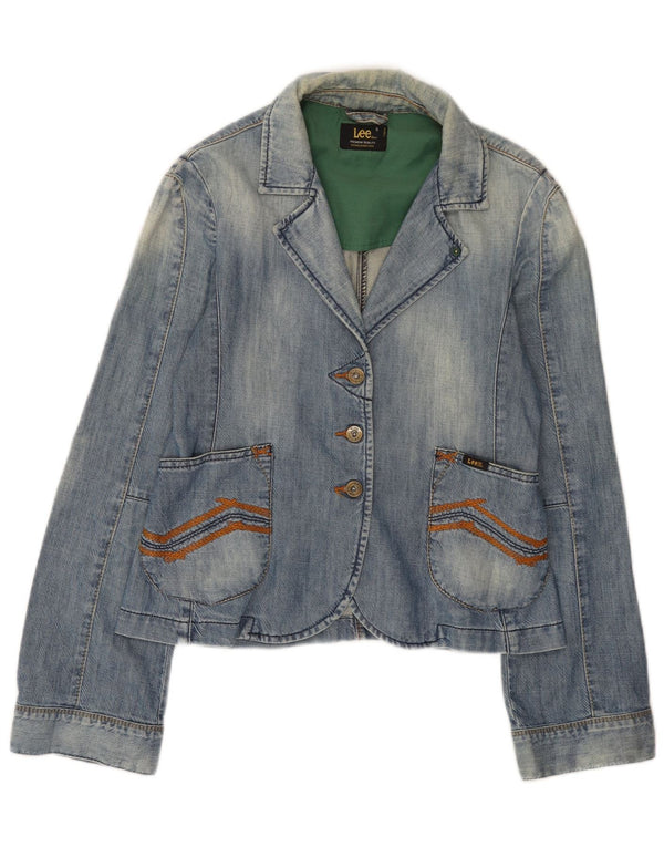 Lee Womens 3 Button Denim Blazer Jacket UK 10 Small Blue Cotton