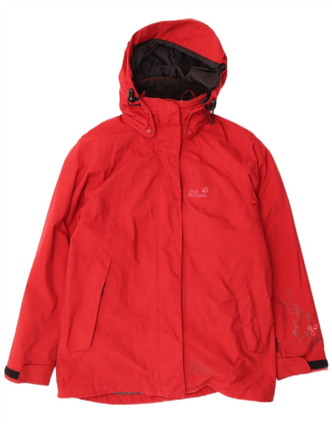 Jack Wolfskin Womens Hooded Windbreaker Jacket UK 12 Medium Red Polyamide