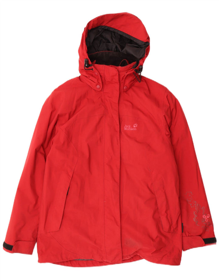 Jack Wolfskin Womens Hooded Windbreaker Jacket UK 12 Medium Red Polyamide