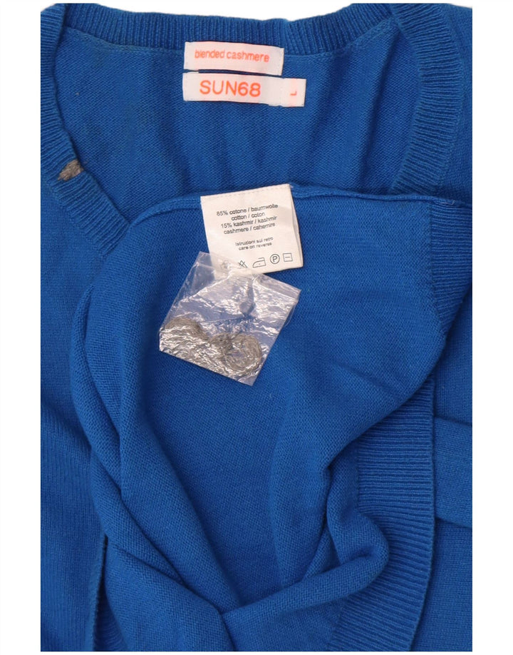 Sun68 Herren-Pullover mit V-Ausschnitt, groß, blaue Baumwolle