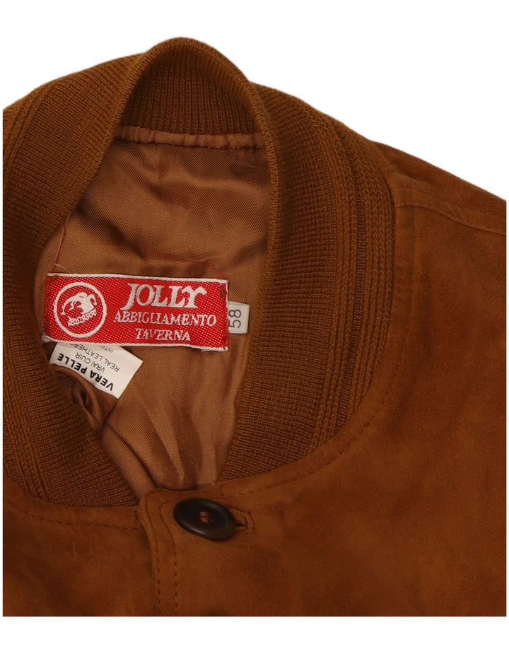Jolly Mens Suede Bomber Jacket IT 58 4XL Brown Leather