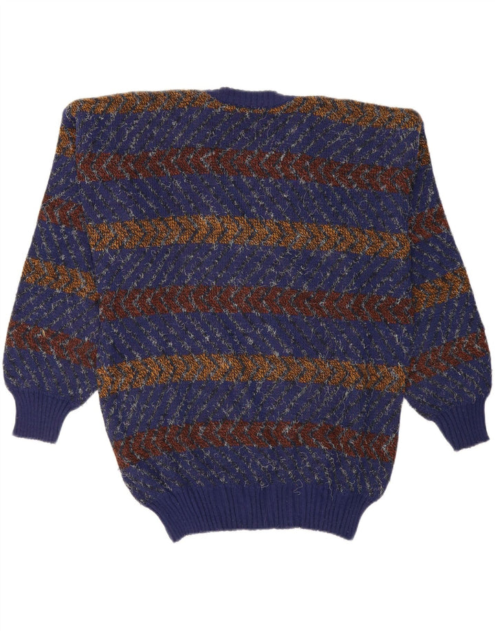 VINTAGE Mens V-Neck Jumper Sweater Large Navy Blue Striped Vintage Vintage and Second-Hand Vintage from Messina Hembry 