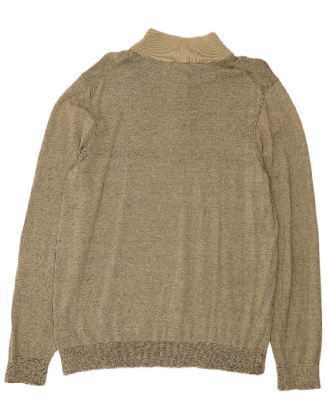 Calvin Klein Mens Zip Neck Jumper Sweater Medium Beige Flecked Cotton