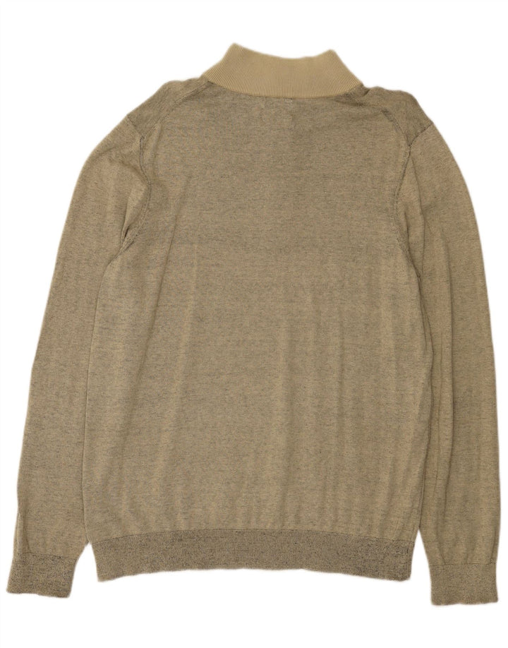Calvin Klein Mens Zip Neck Jumper Sweater Medium Beige Flecked Cotton