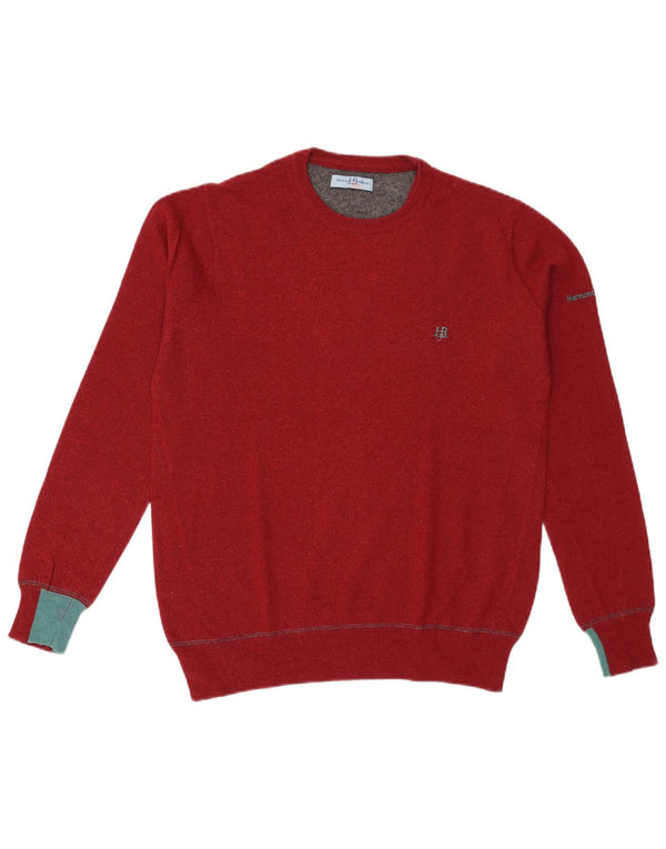 Harmont & Blaine Mens Crew Neck Jumper Sweater Large Red Colourblock Wool