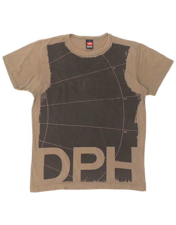 Diesel Mens Graphic T-Shirt Top Medium Khaki Colourblock Cotton