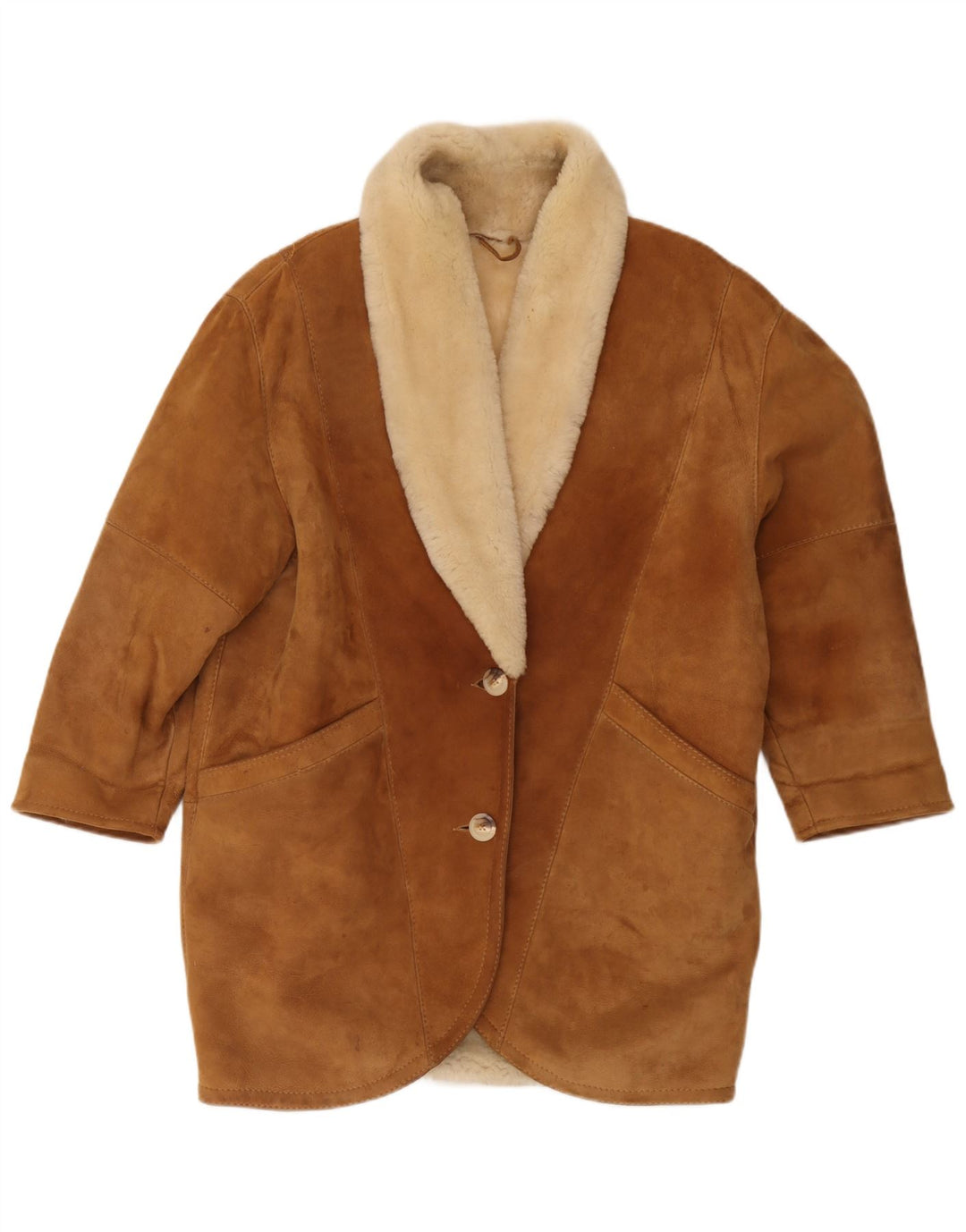 Vintage Womens Oversized Shearling Coat IT 44 Medium Brown Shearling