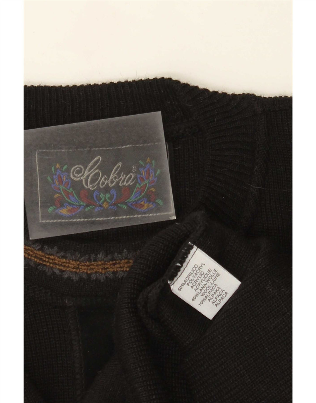 Cobra Mens Crew Neck Jumper Sweater IT 52 Large Black Acrylic