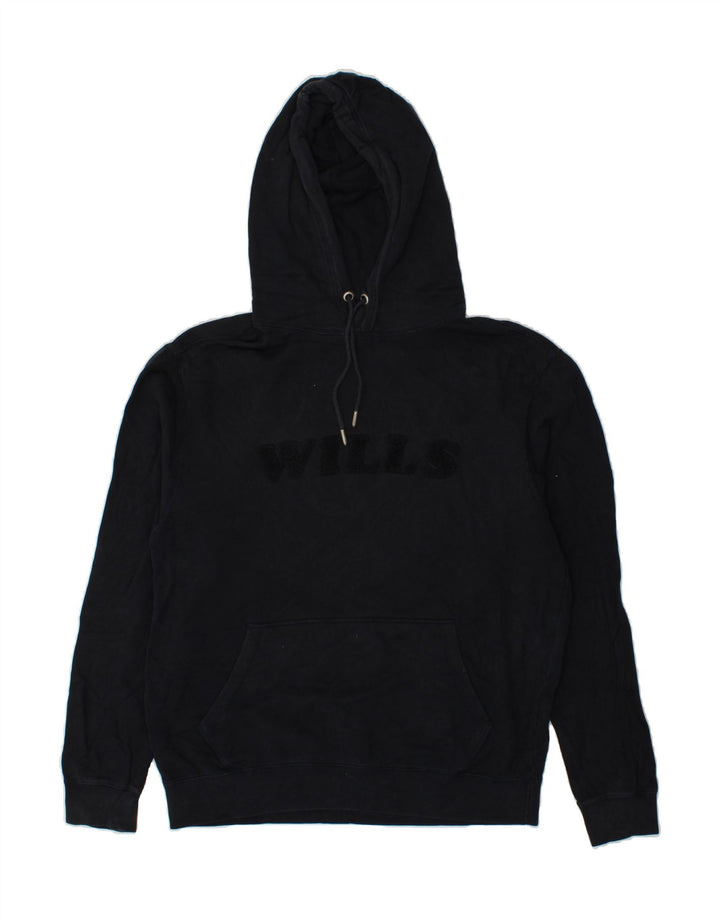 JACK WILLS Mens Graphic Hoodie Jumper Medium Navy Blue Cotton Vintage Jack Wills and Second-Hand Jack Wills from Messina Hembry 