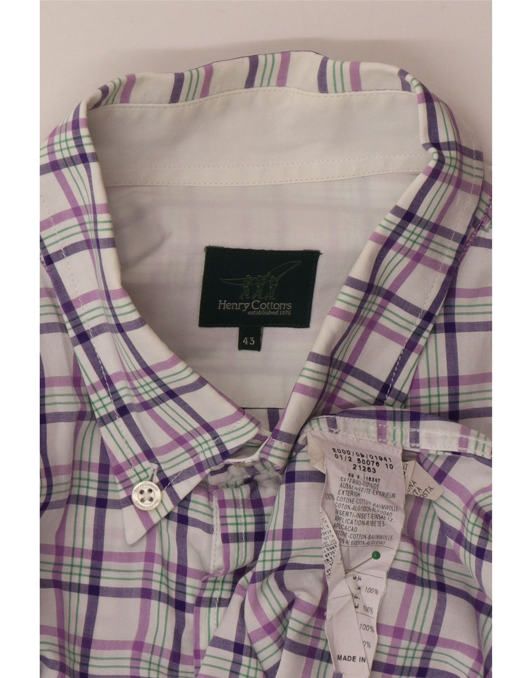 Henry Cottons Mens Shirt Size 43 Large Purple Check Cotton