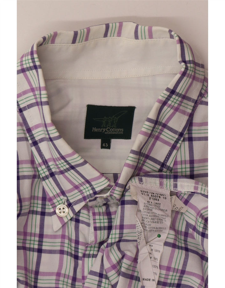 Henry Cottons Mens Shirt Size 43 Large Purple Check Cotton
