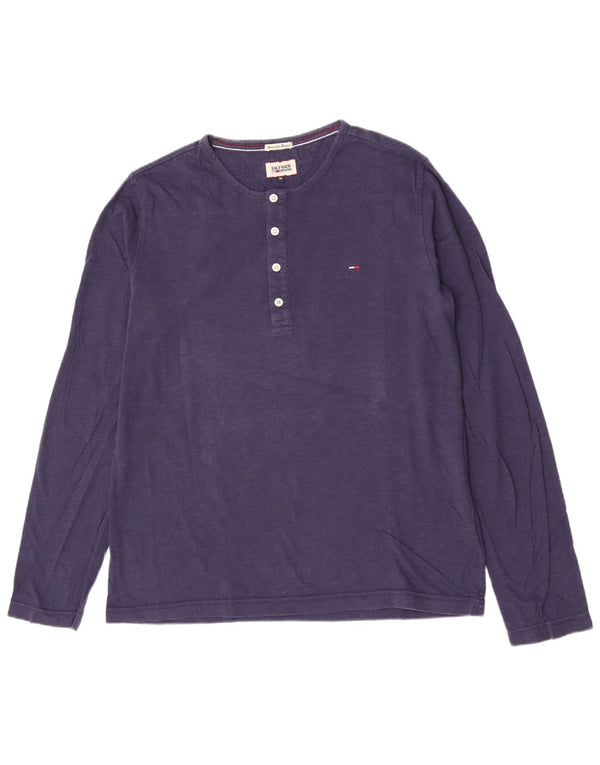 Tommy Hilfiger Mens Henley Top Long Sleeve Medium Navy Blue Cotton