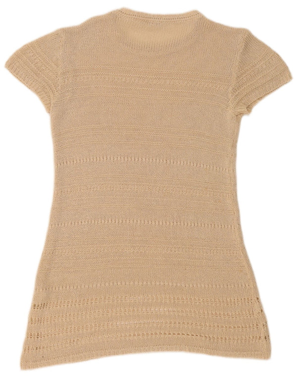 Zara Womens Short Sleeve Oversized Jumper Dress UK 10 Small Beige Acrylic