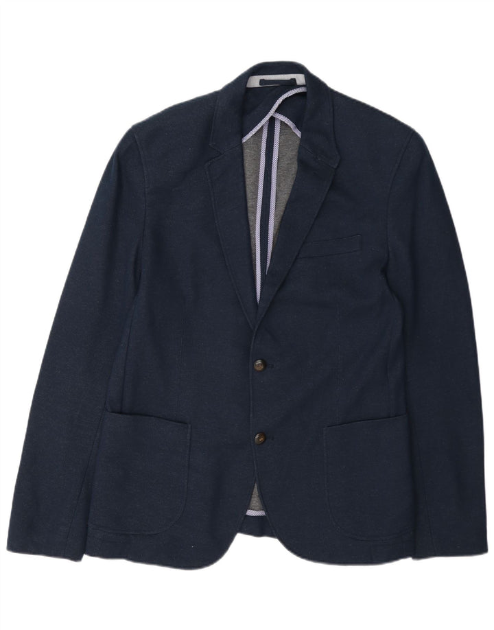 Zara Herre 2-knaps blazerjakke EU 52 Stor marineblå polyester