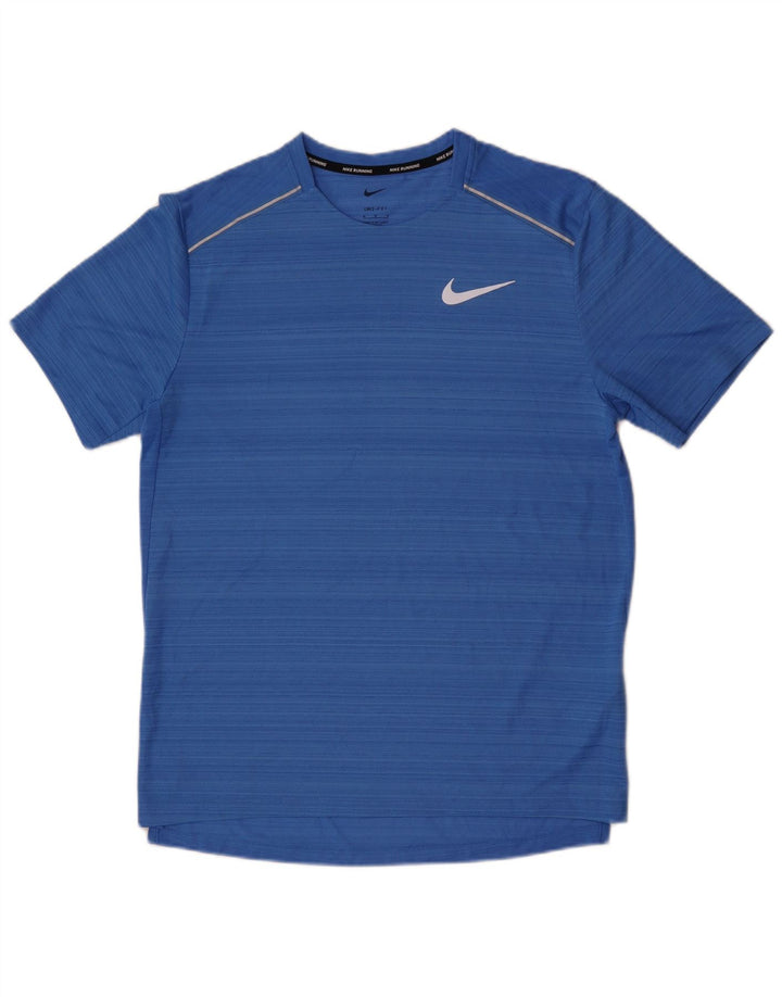 Nike Mens Dri Fit T-Shirt Top Medium Blue Striped Polyester