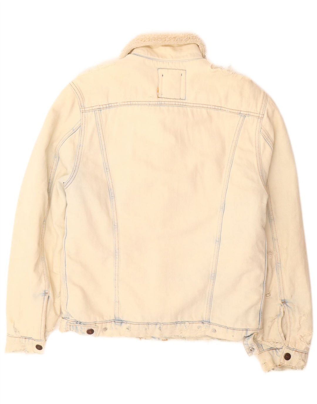 Zara Mens Sherpa Denim Jacket UK 36 Small Beige Cotton