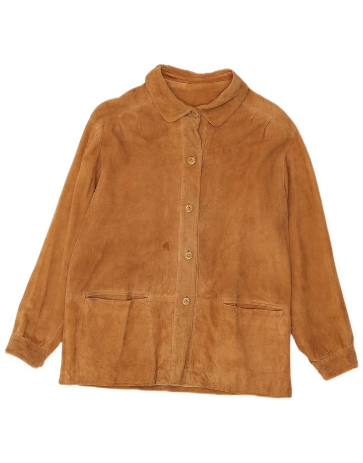Giacca vintage in pelle scamosciata da donna IT 46 Large Beige