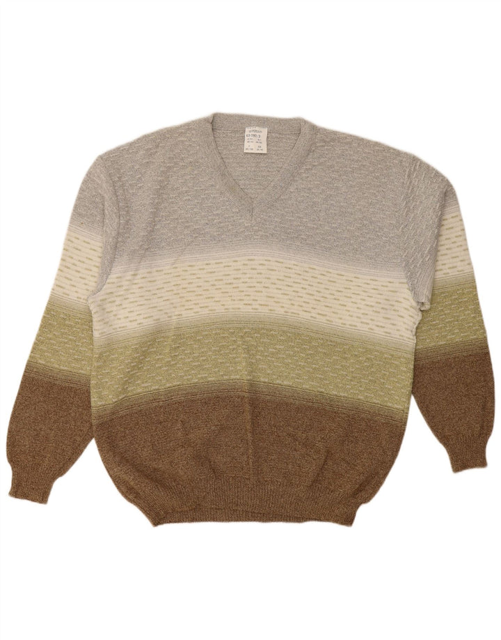 VINTAGE Mens V-Neck Jumper Sweater UK 38/40 Medium Multicoloured