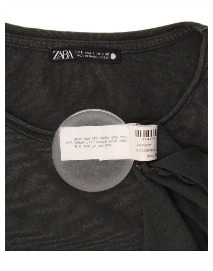 ZARA Womens Top Long Sleeve UK 14 Large Grey Cotton Vintage Zara and Second-Hand Zara from Messina Hembry 