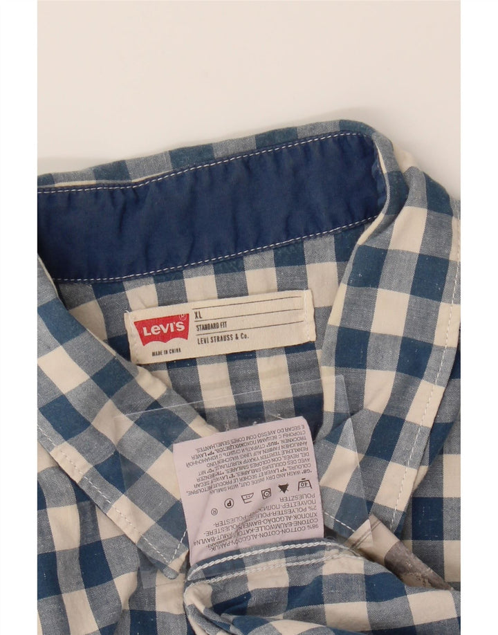 LEVI'S Mens Standard Fit Shirt XL Blue Gingham Cotton Vintage Levi's and Second-Hand Levi's from Messina Hembry 