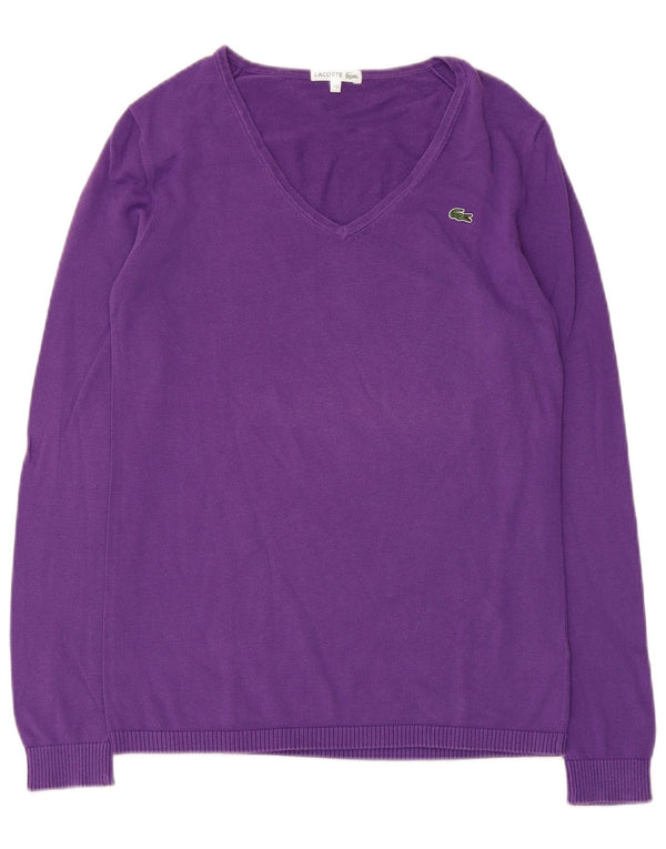 Suéter feminino Lacoste com decote em V tamanho 40 algodão roxo médio