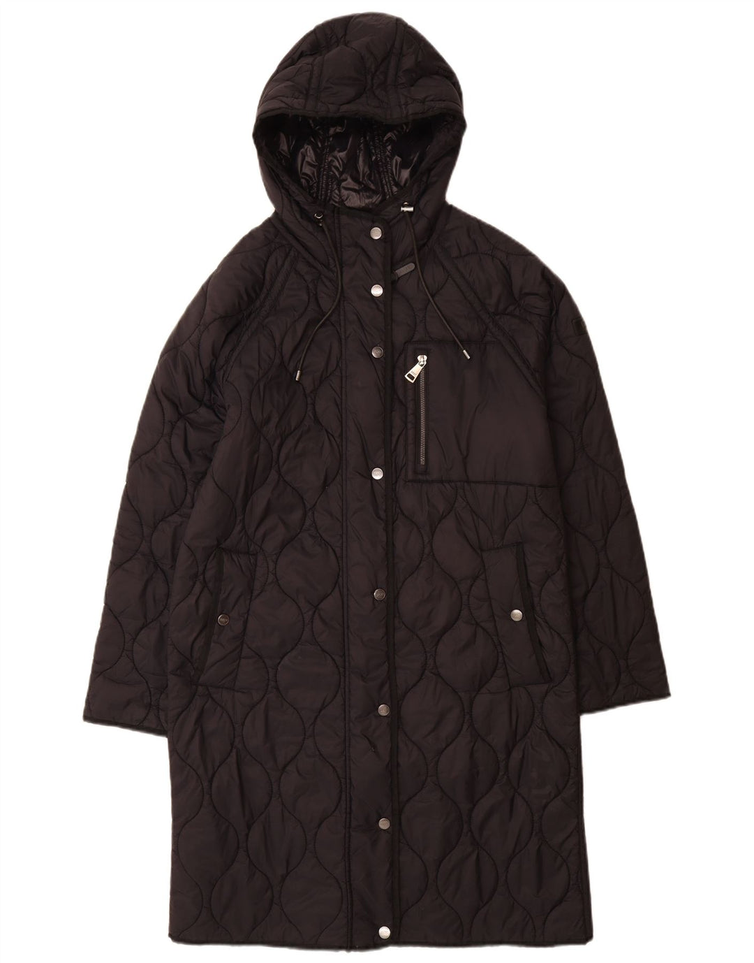 Dkny Womens Oversized Hooded Quilted Overcoat UK 10 Small Black Nylon