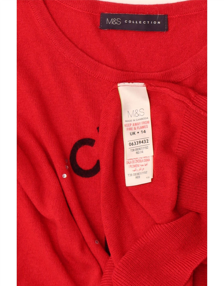 Marks & Spencer Womens Graphic Crew Neck Jumper Sweater UK 14 Medium Red