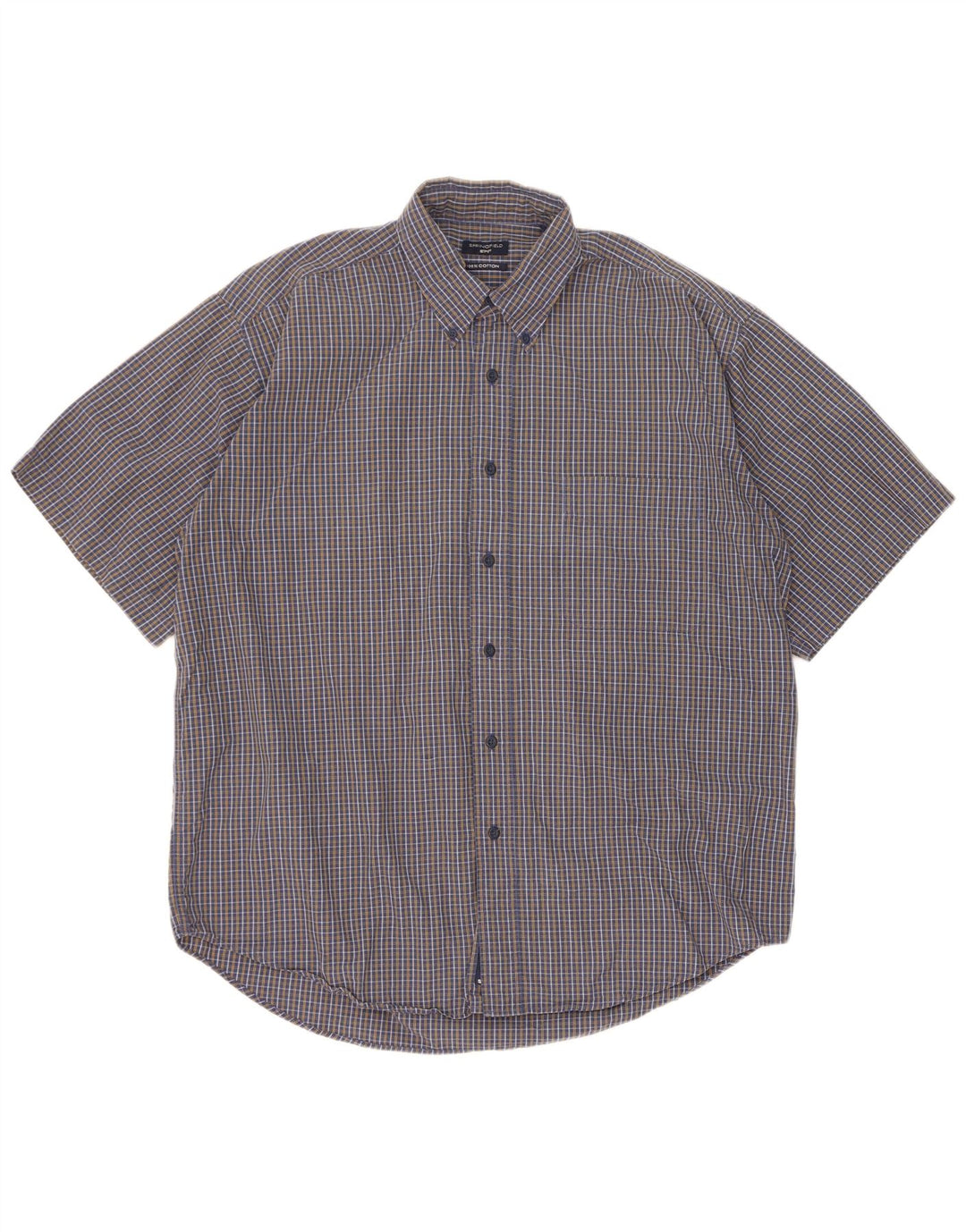 Springfield Mens Short Sleeve Shirt Large Blue Check Cotton