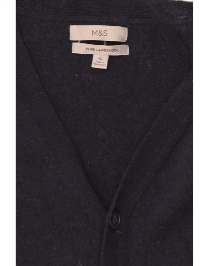 Marks & Spencer herre cardigan sweater XL marineblå lammeuld