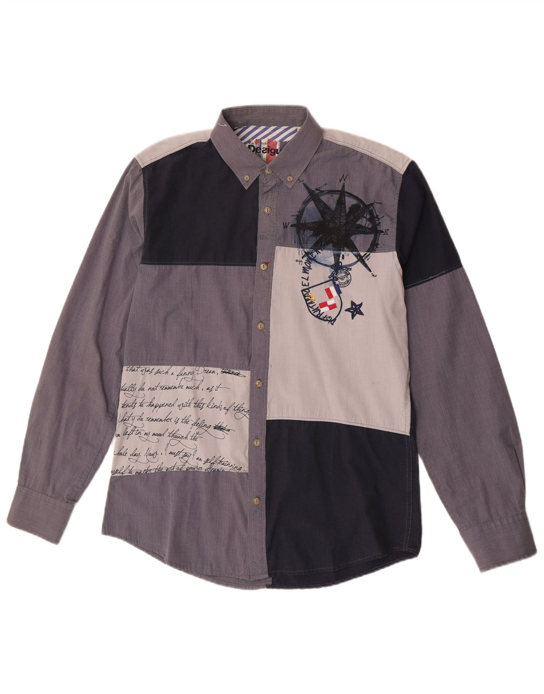 Desigual Herre grafisk skjorte Medium Blue Colourblock Bomuld