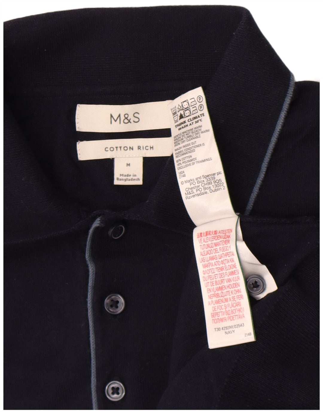 Marks & Spencer Mens Polo Shirt Medium Navy Blue Cotton