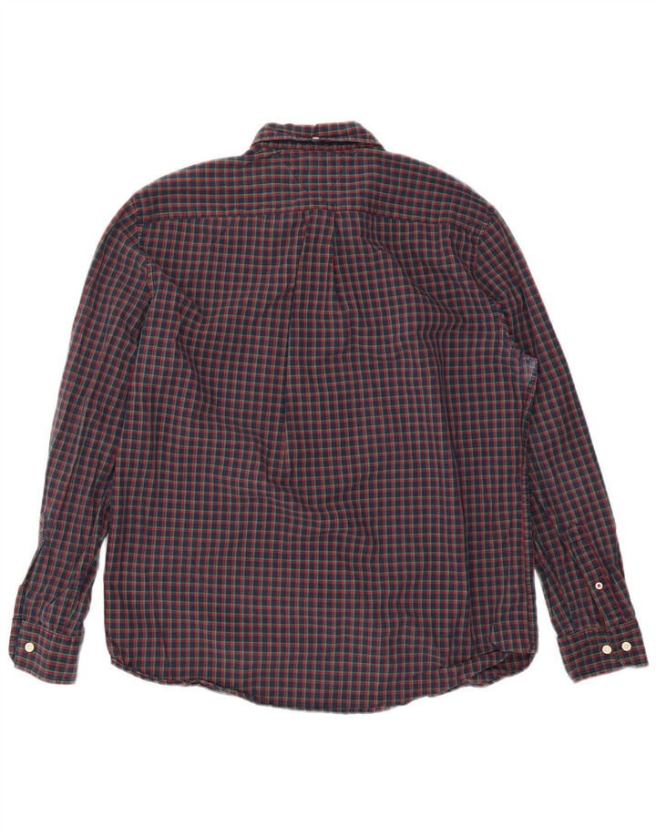 Tommy Hilfiger Mens Classic Fit Shirt Large Navy Blue Check Cotton