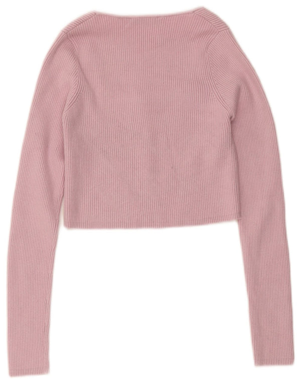 Zara Womens Crop Cardigan Top UK 8 Small Pink Nylon