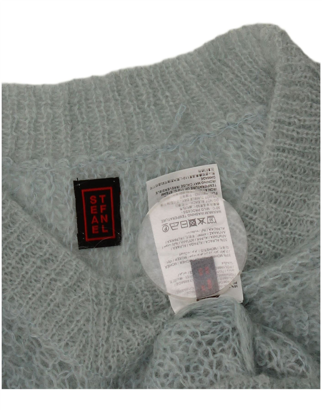 Stefanel Womens Oversized V-Neck Jumper Sweater UK 6 XS Blue Polyamide