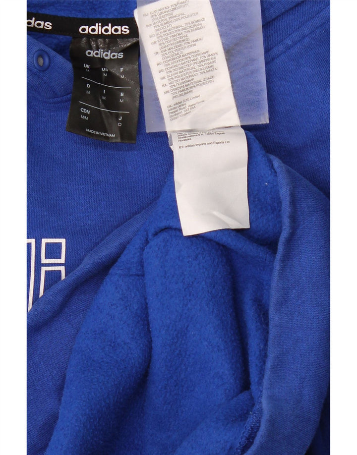 ADIDAS Mens Graphic Hoodie Jumper Medium Blue Cotton Vintage Adidas and Second-Hand Adidas from Messina Hembry 