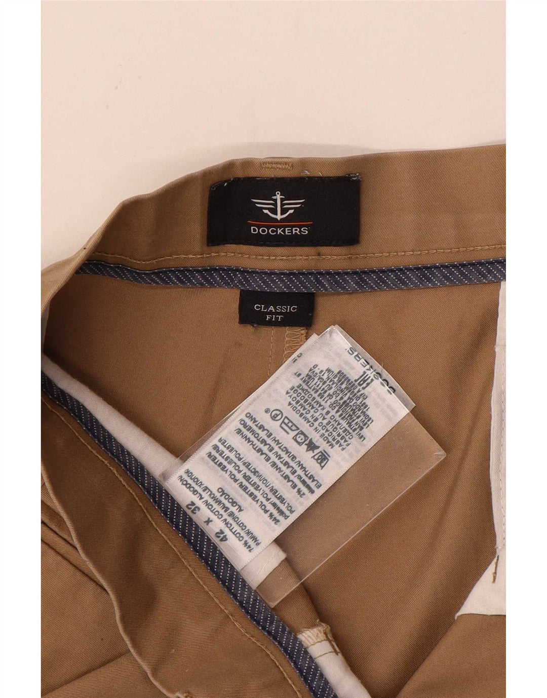 Dockers Mens Classic Fit Chino Trousers W42 L32 Beige Polyester