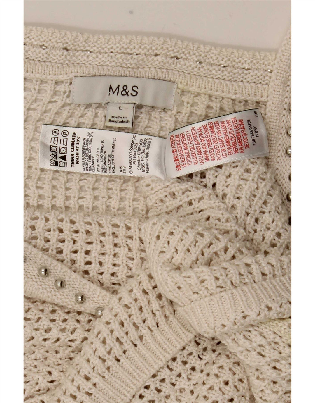 Marks & Spencer Womens Crochet Cami Top UK 14 Large Off White Acrylic