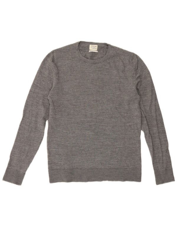 Jack & Jones Mens Crew Neck Jumper Sweater Medium Grey Wool