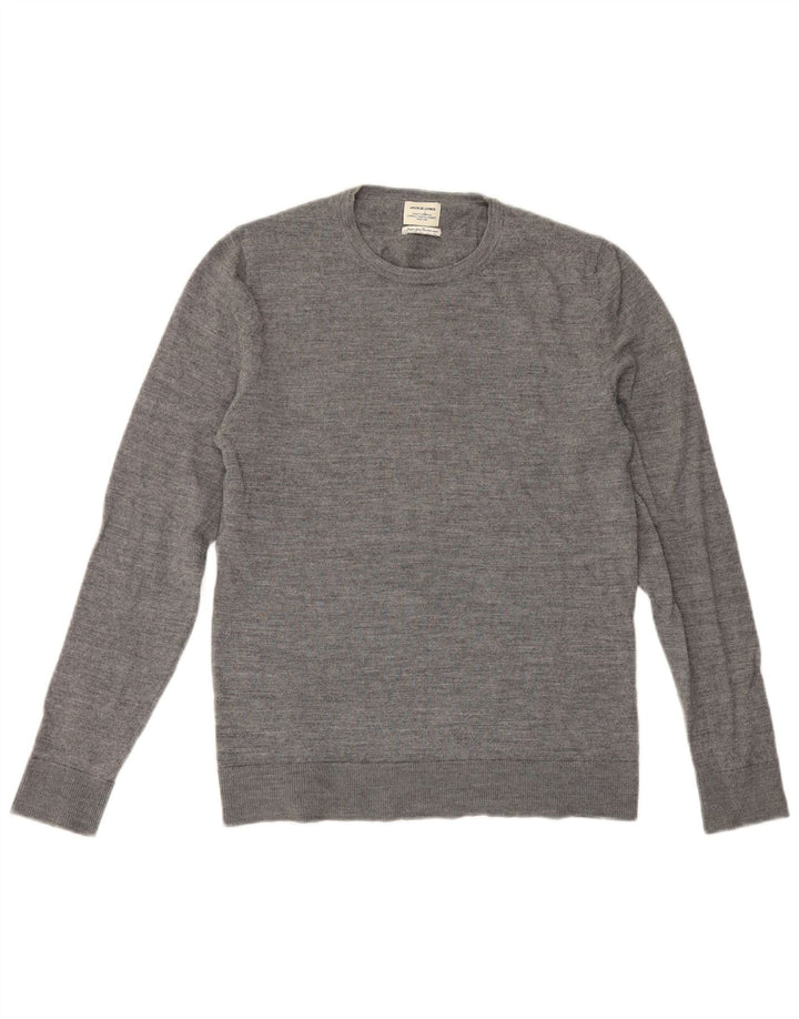 Jack & Jones Mens Crew Neck Jumper Sweater Medium Grey Wool