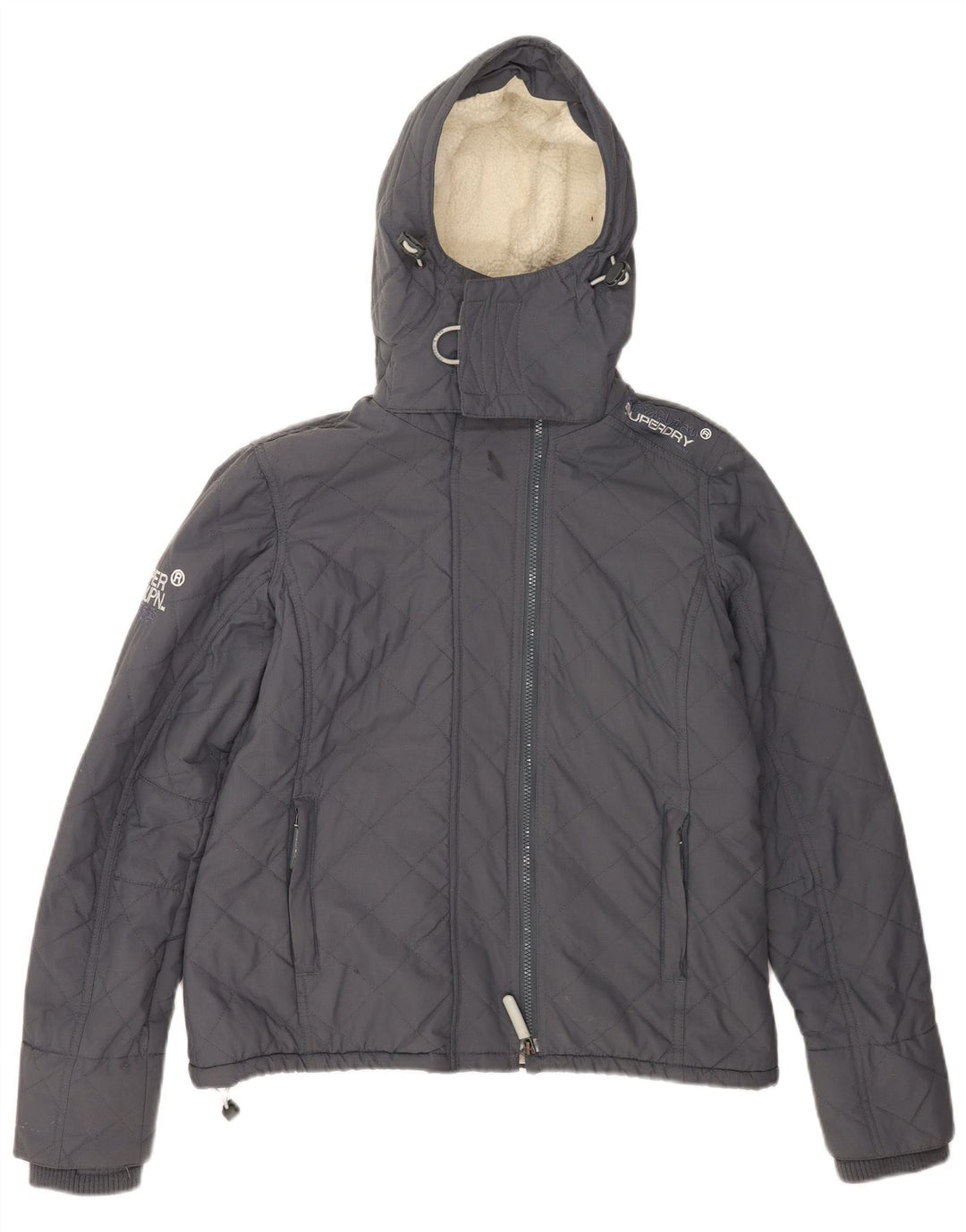 Superdry Womens Windcheater Hooded Windbreaker Jacket UK 40 Large Grey