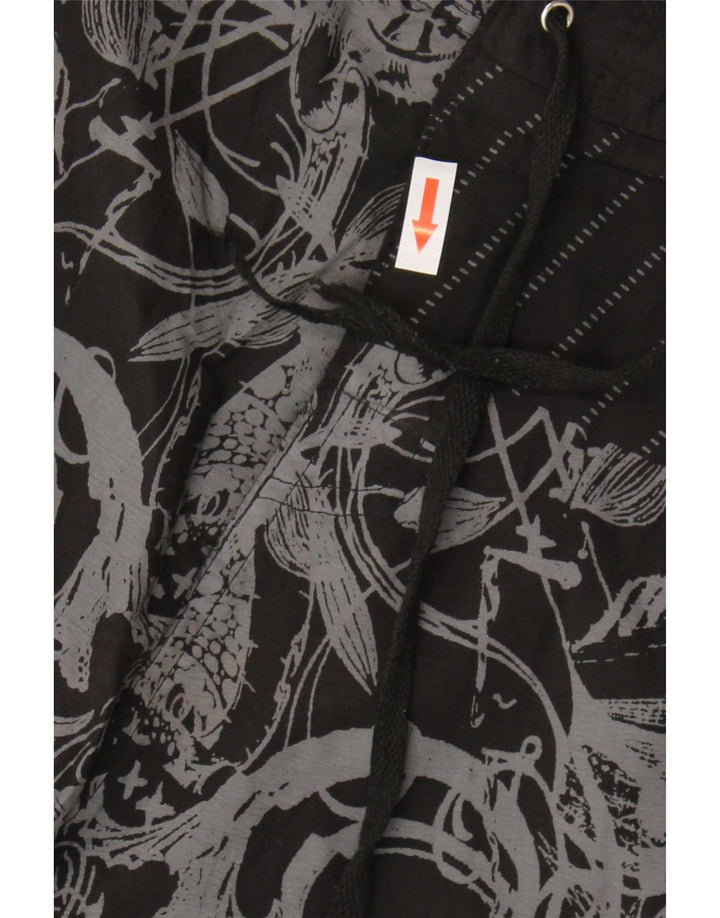 Vintage Mens Graphic Swimming Shorts XL Black Floral Polyester