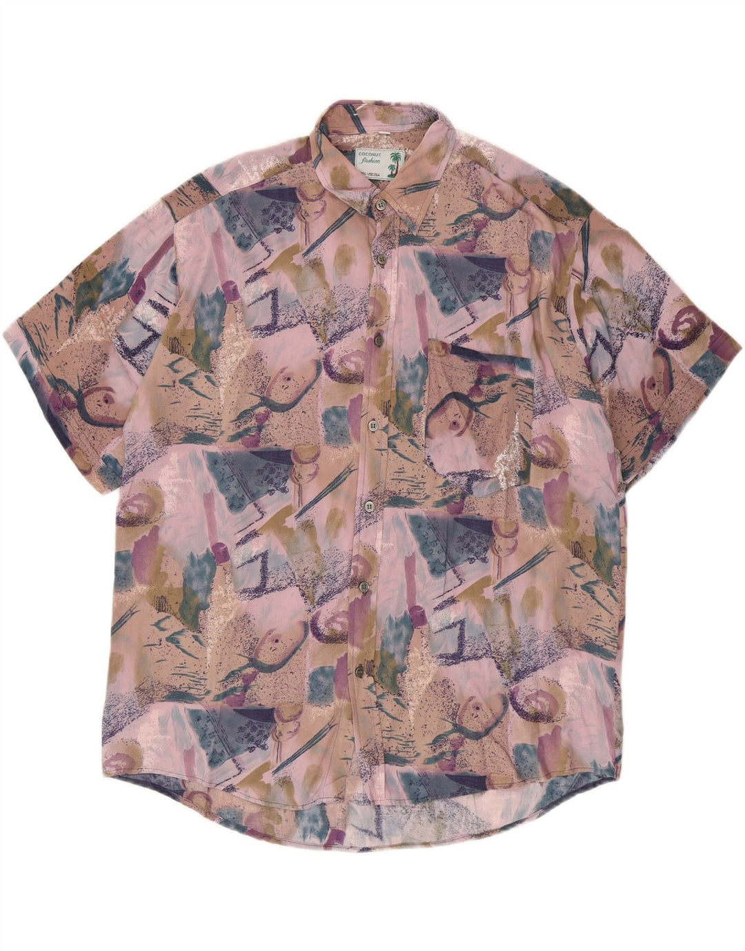 Coconut Mens Short Sleeve Shirt Large Multicoloured Patchwork Viscose