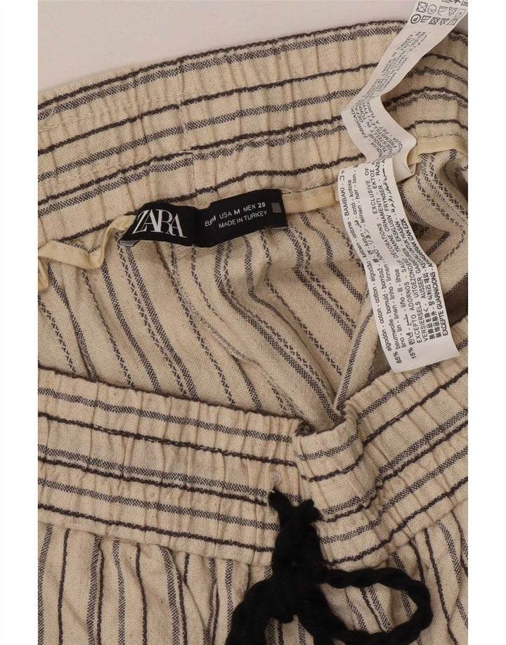 Zara Womens Chino Shorts Medium W28 Beige Striped Cotton