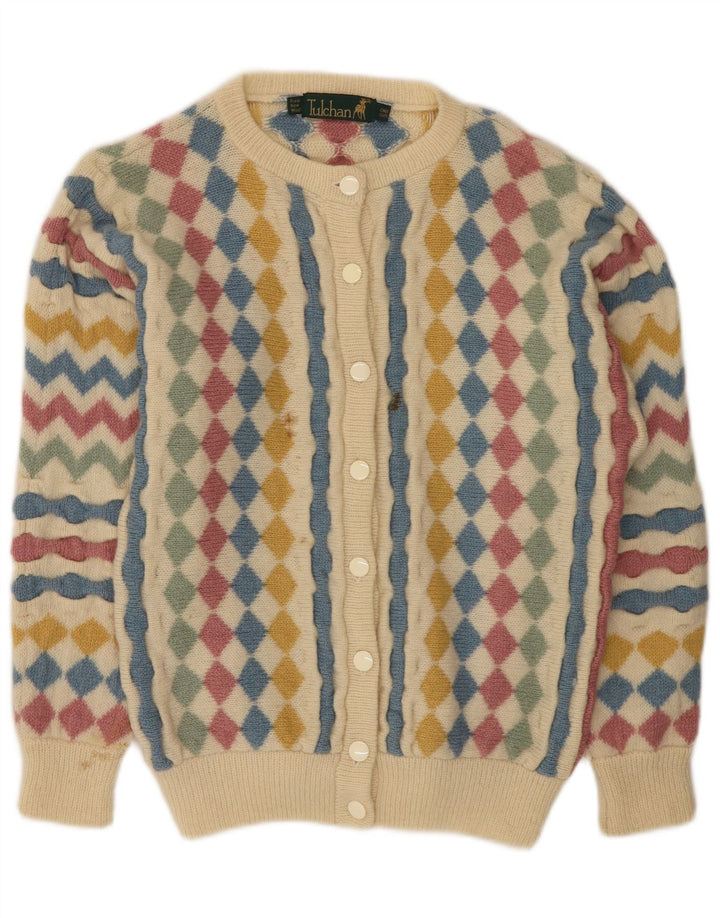 Tulchan Womens Cardigan Sweater One Size Beige Argyle/Diamond New Wool