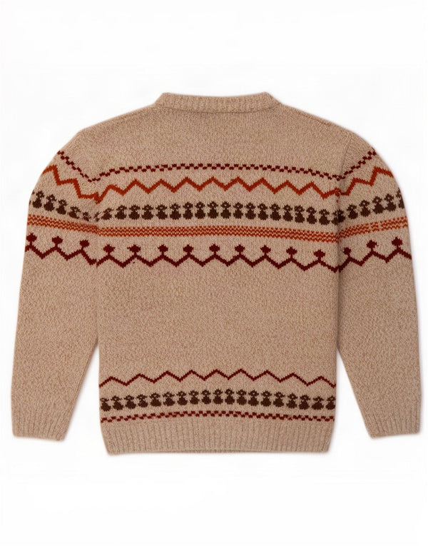 vintage Mens Boat Neck Jumper Pull XL Beige Fair Isle Polyester