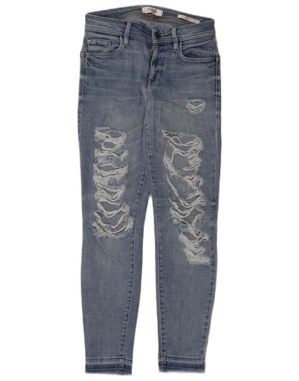 Guess Womens Curve X Distressed Skinny Jeans W26 L28 Blue Cotton
