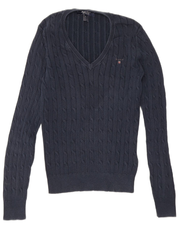Gant Mens V-Neck Jumper Sweater Small Navy Blue Cotton